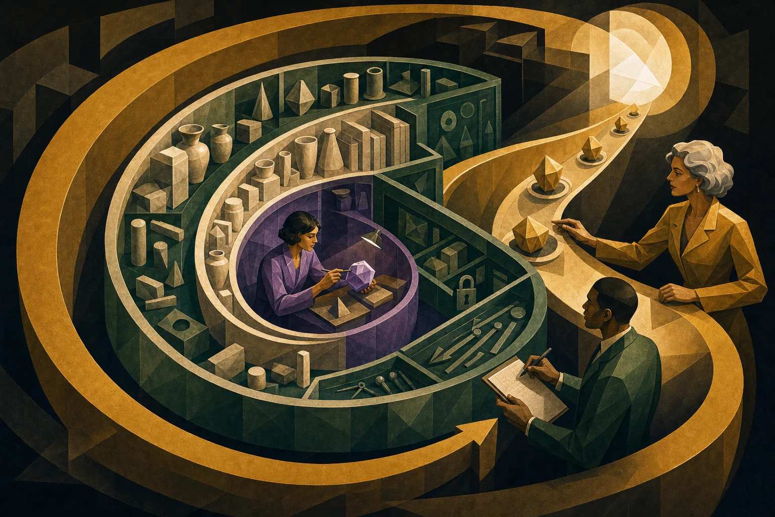 A prompt chamber sits inside a context library, bounded workbench and evidence loop leading to a verified completion gate