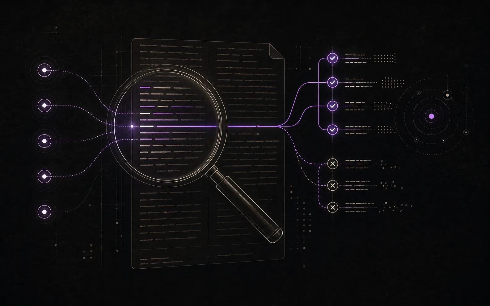 Magnifying glass over a paragraph of generated text